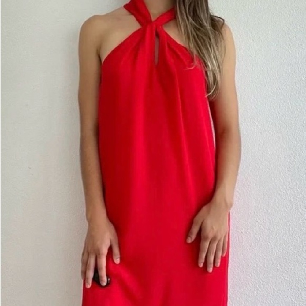 Twist-Neck Mini Dress in Bright Pink - Picture 8 of 8